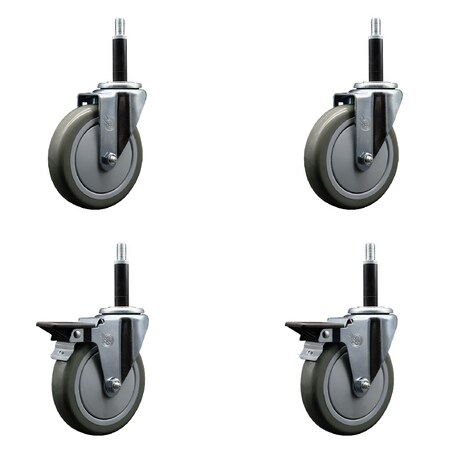 Service Caster 5'' Gray Poly Wheel Swivel 3/4'' Expanding Stem Caster Set 2 Brakes, 4PK SCC-EX20S514-PPUB-2-PLB-2-34